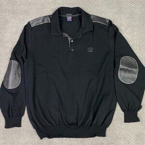 Paul & Shark Sweater Men's 2XL Black Wool Lamb Leather Should Elbow Patches